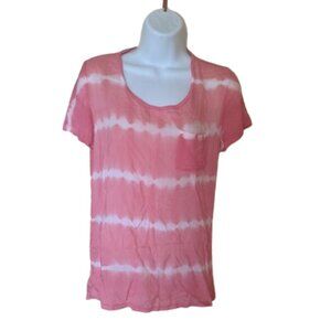 Pink and White Tee with Pocket Size Medium